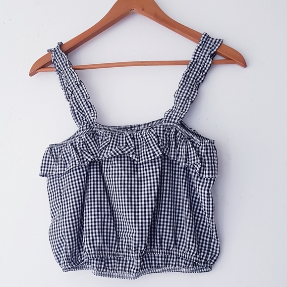 AMERICAN EAGLE Black & White Gingham Ruffle Shoulder Top - Picture 9 of 9
